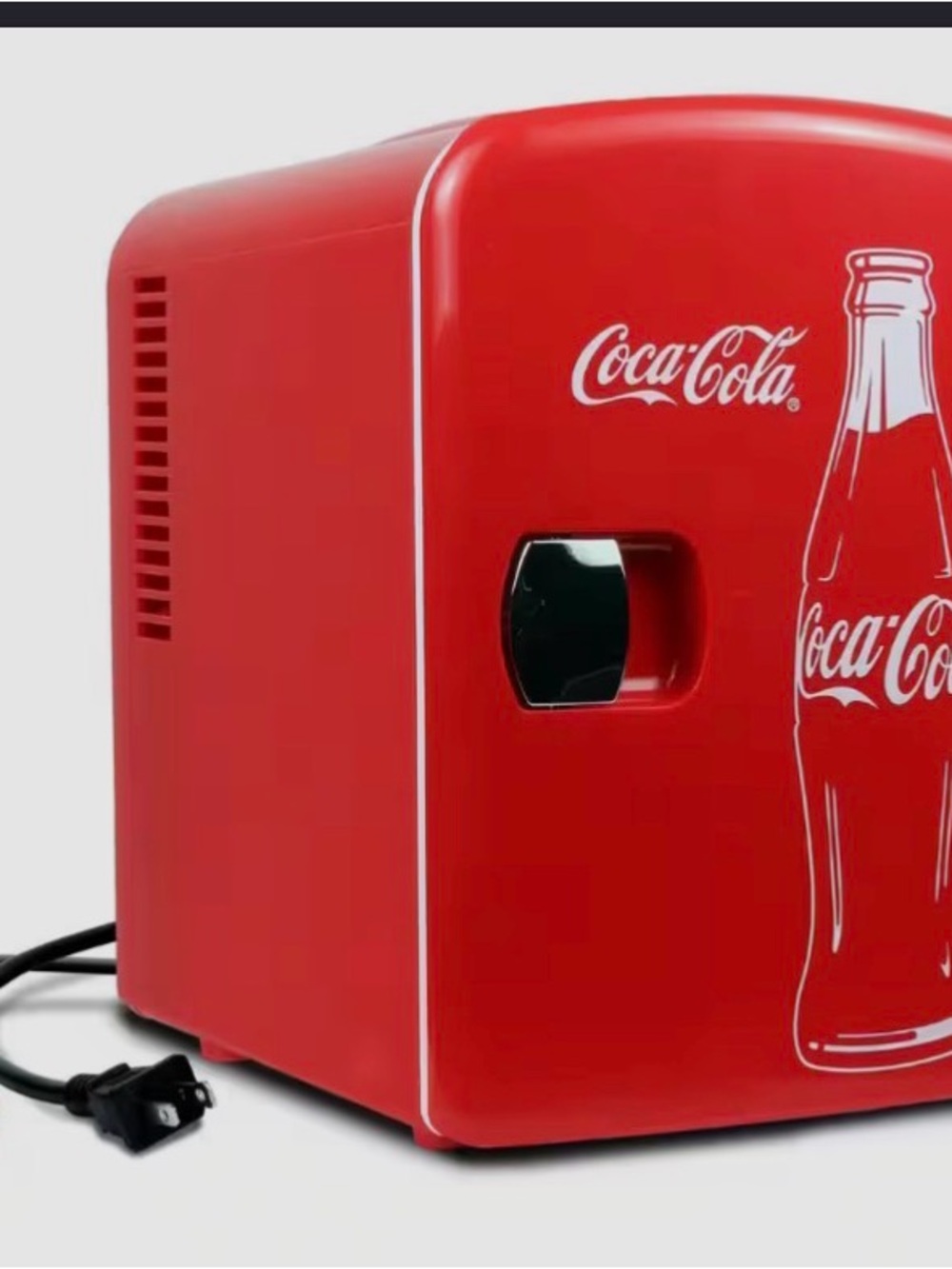 Coca-Cola Red Mini Fridge with White Bottle Graphic